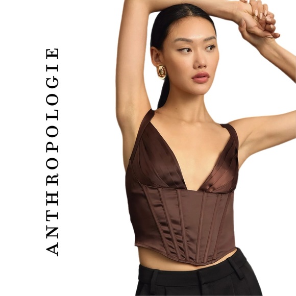 Anthropologie Porridge Plunge V-Neck Satin Corset Top XL - Picture 1 of 7